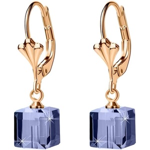image:imageAustrian Crystal Cube Drop Earrings for Women Leverback Dangle Earrings 14K Gold Plated Hypoallergenic JewelryTanzanite