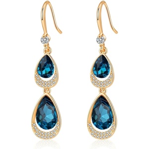 image:imageAustrian Crystal Double Teardrop Dangle Hook Earrings for Women  14K gold plated brasstwinkle teardrop crystalsgift boxdrop earringsDark Blue
