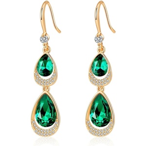 image:imageAustrian Crystal Double Teardrop Dangle Hook Earrings for Women  14K gold plated brasstwinkle teardrop crystalsgift boxdrop earringsEmerald