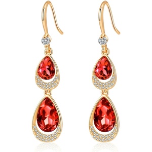 image:imageAustrian Crystal Double Teardrop Dangle Hook Earrings for Women  14K gold plated brasstwinkle teardrop crystalsgift boxdrop earringsRed
