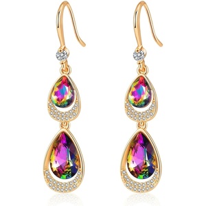 image:imageAustrian Crystal Double Teardrop Dangle Hook Earrings for Women  14K gold plated brasstwinkle teardrop crystalsgift boxdrop earringsVitrail Medium