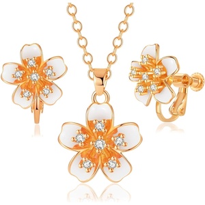 image:imageAustrian Crystal Enamel Flower Earrings and Necklace Jewelry Sets for Women  14K gold plated brasscute flowershaped designgift box162 adjustable chainwomens jewelry setWhite