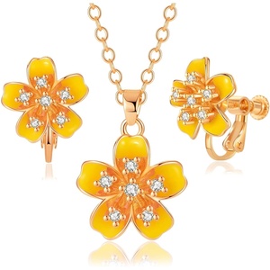 image:imageAustrian Crystal Enamel Flower Earrings and Necklace Jewelry Sets for Women  14K gold plated brasscute flowershaped designgift box162 adjustable chainwomens jewelry setYellow