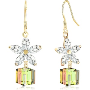 image:imageAustrian Crystal Flower Cube Drop Dangle Earrings for Women Fashion 14K Gold Plated Hypoallergenic JewelryRainbow