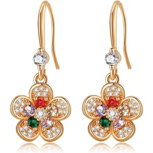 image:imageAustrian Crystal Flower Dangle Drop Earrings for Women 14K Gold Plated Hypoallergenic JewelryColorful Main Crystal