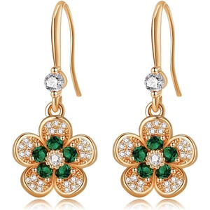 image:imageAustrian Crystal Flower Dangle Drop Earrings for Women 14K Gold Plated Hypoallergenic JewelryGreen Main Crystal