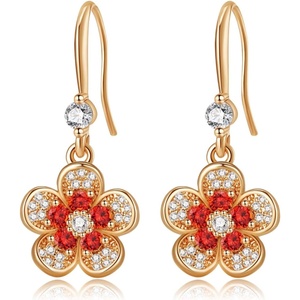 image:imageAustrian Crystal Flower Dangle Drop Earrings for Women 14K Gold Plated Hypoallergenic JewelryRed Main Crystal