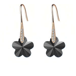 image:imageAustrian Crystal Flower Drop Dangle Earrings for Women Fashion 14K Gold Plated Hypoallergenic JewelryBlack