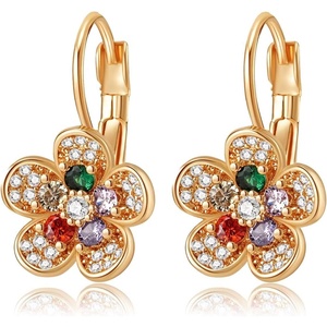 image:imageAustrian Crystal Flower Drop Leverback Earrings for Women 14K Gold Plated Hypoallergenic JewelryColorful Main Crystal