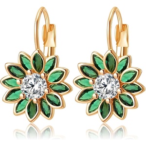 image:imageAustrian Crystal Flower Drop Leverback Earrings for Women Fashion 14K Gold Plated Hypoallergenic JewelryGreen Main Crystal