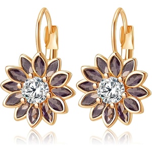 image:imageAustrian Crystal Flower Drop Leverback Earrings for Women Fashion 14K Gold Plated Hypoallergenic JewelryPurple Main Crystal