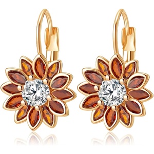 image:imageAustrian Crystal Flower Drop Leverback Earrings for Women Fashion 14K Gold Plated Hypoallergenic JewelryRed Main Crystal