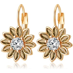 image:imageAustrian Crystal Flower Drop Leverback Earrings for Women Fashion 14K Gold Plated Hypoallergenic JewelryYellow Main Crystal