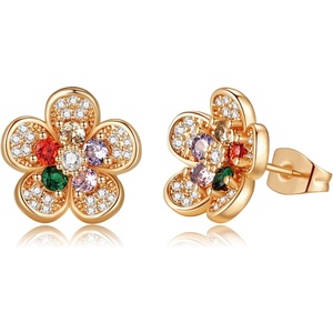 image:imageAustrian Crystal Flower Stud Earrings for Women 925 Sterling Silver Hypoallergenic Fashion JewelryColorful Main Crystal