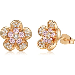 image:imageAustrian Crystal Flower Stud Earrings for Women 925 Sterling Silver Hypoallergenic Fashion JewelryPink Main Crystal