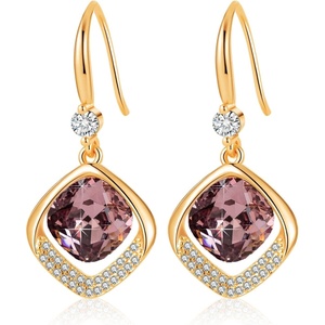 image:imageAustrian Crystal Halo Cushion Cut Square Drop Dangle Earrings for Women 14K Gold Plated Hypoallergenic Jewelry GiftsAntique Pink
