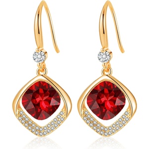 image:imageAustrian Crystal Halo Cushion Cut Square Drop Dangle Earrings for Women 14K Gold Plated Hypoallergenic Jewelry GiftsRed