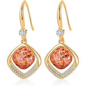 image:imageAustrian Crystal Halo Cushion Cut Square Drop Dangle Earrings for Women 14K Gold Plated Hypoallergenic Jewelry GiftsRose Pink