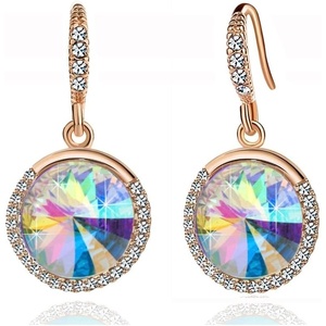 image:imageAustrian Crystal Halo Round Drop Dangle Earrings for Women 14K Gold Plated Hypoallergenic JewelryAurora Borealis