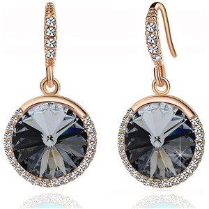 image:imageAustrian Crystal Halo Round Drop Dangle Earrings for Women 14K Gold Plated Hypoallergenic JewelryBlack