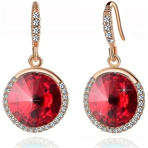 image:imageAustrian Crystal Halo Round Drop Dangle Earrings for Women 14K Gold Plated Hypoallergenic JewelryRed
