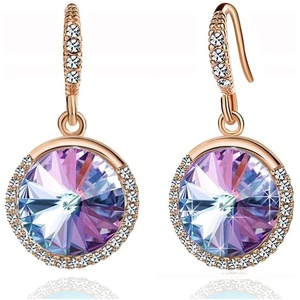 image:imageAustrian Crystal Halo Round Drop Dangle Earrings for Women 14K Gold Plated Hypoallergenic JewelryVitrail Light