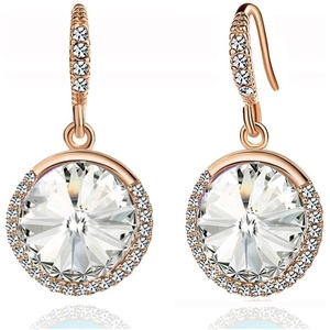 image:imageAustrian Crystal Halo Round Drop Dangle Earrings for Women 14K Gold Plated Hypoallergenic JewelryWhite