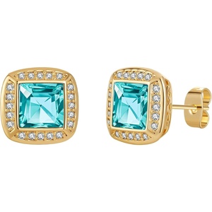 image:imageAustrian Crystal Halo Square Birthstone Stud Earrings for Women  14K gold plated brasssquare austrian crystalSparkle halo CZ gift boxbutterfly claspAquamarine