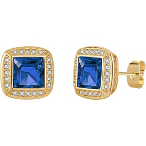 image:imageAustrian Crystal Halo Square Birthstone Stud Earrings for Women  14K gold plated brasssquare austrian crystalSparkle halo CZ gift boxbutterfly claspDenim Blue