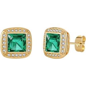 image:imageAustrian Crystal Halo Square Birthstone Stud Earrings for Women  14K gold plated brasssquare austrian crystalSparkle halo CZ gift boxbutterfly claspEmerald