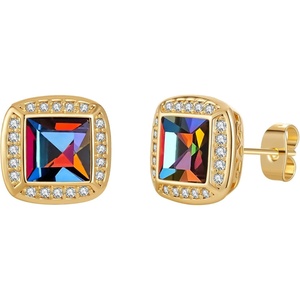image:imageAustrian Crystal Halo Square Birthstone Stud Earrings for Women  14K gold plated brasssquare austrian crystalSparkle halo CZ gift boxbutterfly claspRainbow
