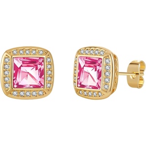 image:imageAustrian Crystal Halo Square Birthstone Stud Earrings for Women  14K gold plated brasssquare austrian crystalSparkle halo CZ gift boxbutterfly claspRose Pink