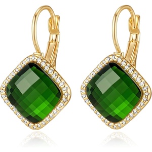 image:imageAustrian Crystal Halo Square Dangle Drop Earrings for Women  14K gold plated brasssecure leverbacksimple square designgift boxEmerald Green