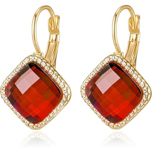 image:imageAustrian Crystal Halo Square Dangle Drop Earrings for Women  14K gold plated brasssecure leverbacksimple square designgift boxRed