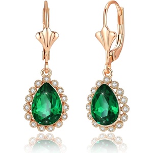 image:imageAustrian Crystal Halo Teardrop Dangle Earrings for Women  14K gold plated brasssecure leverbacksmall teardrop crystalgift boxEmerald