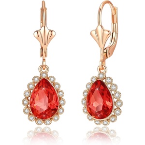 image:imageAustrian Crystal Halo Teardrop Dangle Earrings for Women  14K gold plated brasssecure leverbacksmall teardrop crystalgift boxRuby