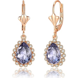 image:imageAustrian Crystal Halo Teardrop Dangle Earrings for Women  14K gold plated brasssecure leverbacksmall teardrop crystalgift boxTanzanite