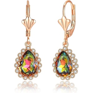 image:imageAustrian Crystal Halo Teardrop Dangle Earrings for Women  14K gold plated brasssecure leverbacksmall teardrop crystalgift boxVitrail Medium