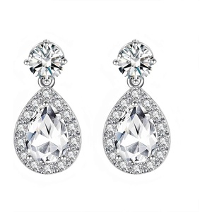 image:imageAustrian Crystal Halo Teardrop Dangle Stud Earrings for Women  teardrop austrian crystal14K white gold plated brassgift boxsparkle CZwedding prom earringsClear White