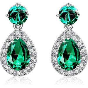 image:imageAustrian Crystal Halo Teardrop Dangle Stud Earrings for Women  teardrop austrian crystal14K white gold plated brassgift boxsparkle CZwedding prom earringsGreen