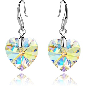 image:imageAustrian Crystal Heart Dangle Hook Earrings for Women  14K white gold plated brassgift boxValentines Day giftAurora Borealis