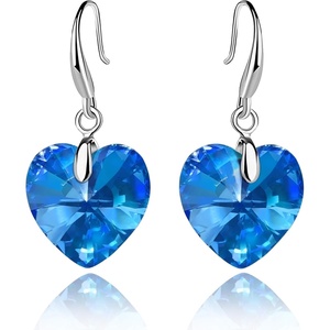 image:imageAustrian Crystal Heart Dangle Hook Earrings for Women  14K white gold plated brassgift boxValentines Day giftBermuda Blue