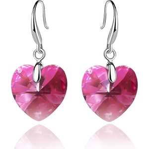 image:imageAustrian Crystal Heart Dangle Hook Earrings for Women  14K white gold plated brassgift boxValentines Day giftFuchsia