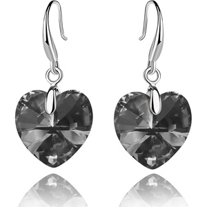 image:imageAustrian Crystal Heart Dangle Hook Earrings for Women  14K white gold plated brassgift boxValentines Day giftGreyBlack