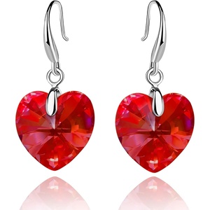 image:imageAustrian Crystal Heart Dangle Hook Earrings for Women  14K white gold plated brassgift boxValentines Day giftRed