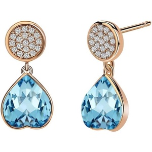 image:imageAustrian Crystal Heart Drop Stud Earrings for Women Fashion 14K Gold Plated Hypoallergenic JewelryAquamarine