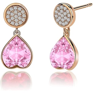 image:imageAustrian Crystal Heart Drop Stud Earrings for Women Fashion 14K Gold Plated Hypoallergenic JewelryPink