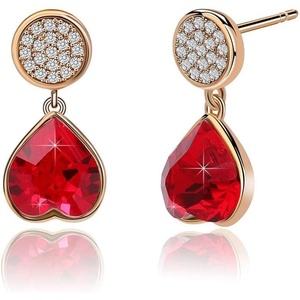 image:imageAustrian Crystal Heart Drop Stud Earrings for Women Fashion 14K Gold Plated Hypoallergenic JewelryRed
