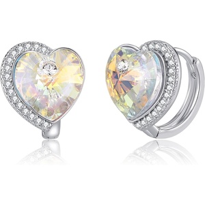image:imageAustrian Crystal Heart Halo Drop Leverback Earrings for Women 14K White Gold Plated Hypoallergenic Huggie Earring Jewelry GiftAurora Borealis