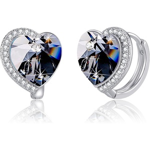 image:imageAustrian Crystal Heart Halo Drop Leverback Earrings for Women 14K White Gold Plated Hypoallergenic Huggie Earring Jewelry GiftBlack
